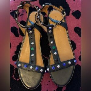 COACH Embellished Sadie Leather Ankle Wrap Sandal